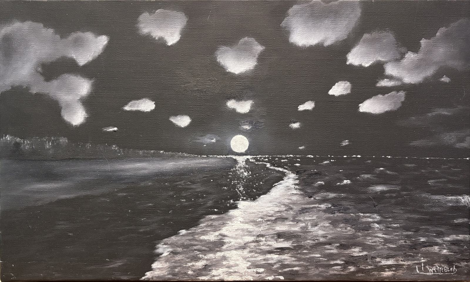 Clair de lune — Huile sur toile, 40 × 70 cm, 2024, œuvre originale de Jérôme Wattebled — NoirClair
