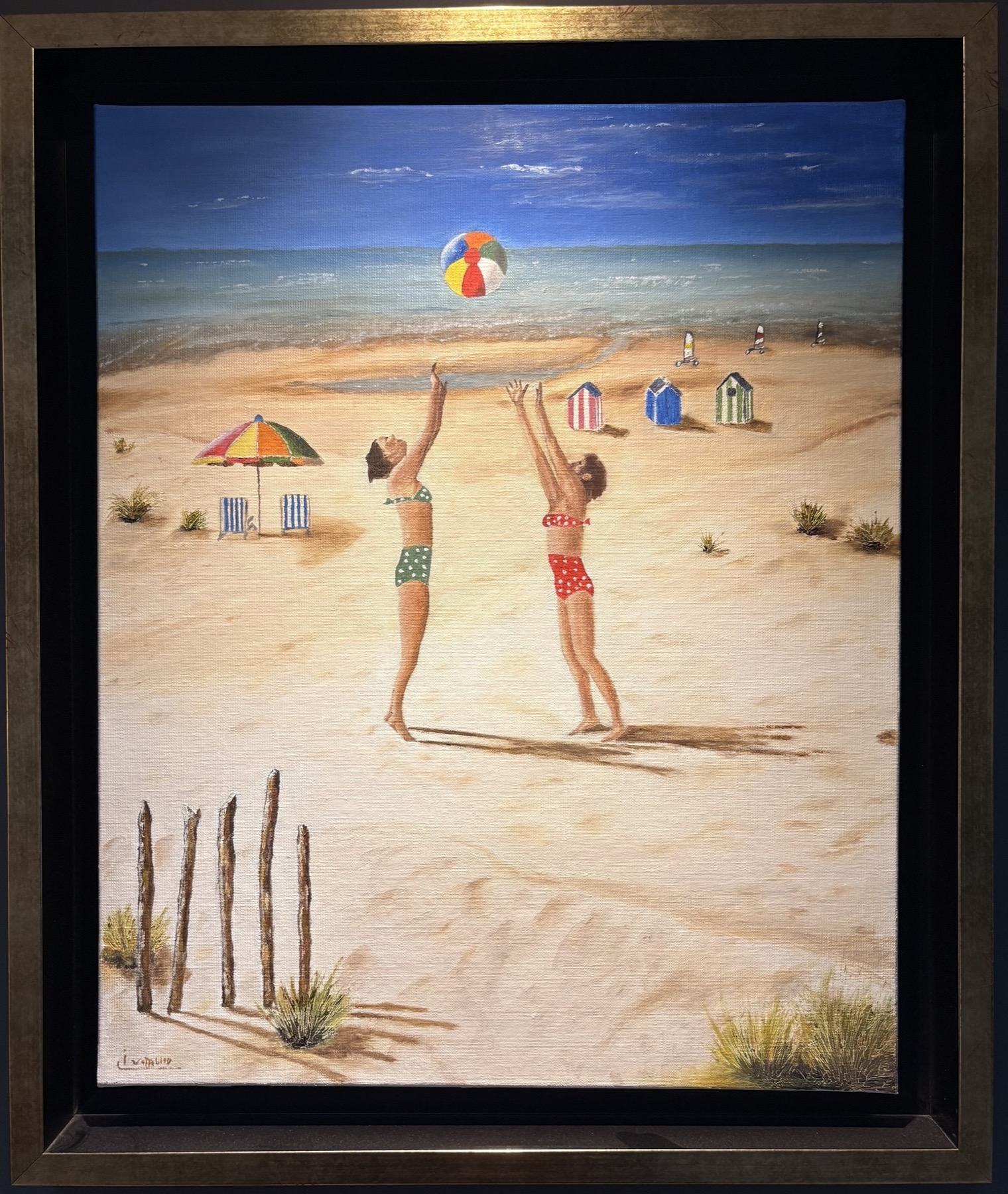 Le ballon — Huile sur toile, 50 × 61 cm (encadrée), 2023, œuvre originale de Jérôme Wattebled — NoirClair