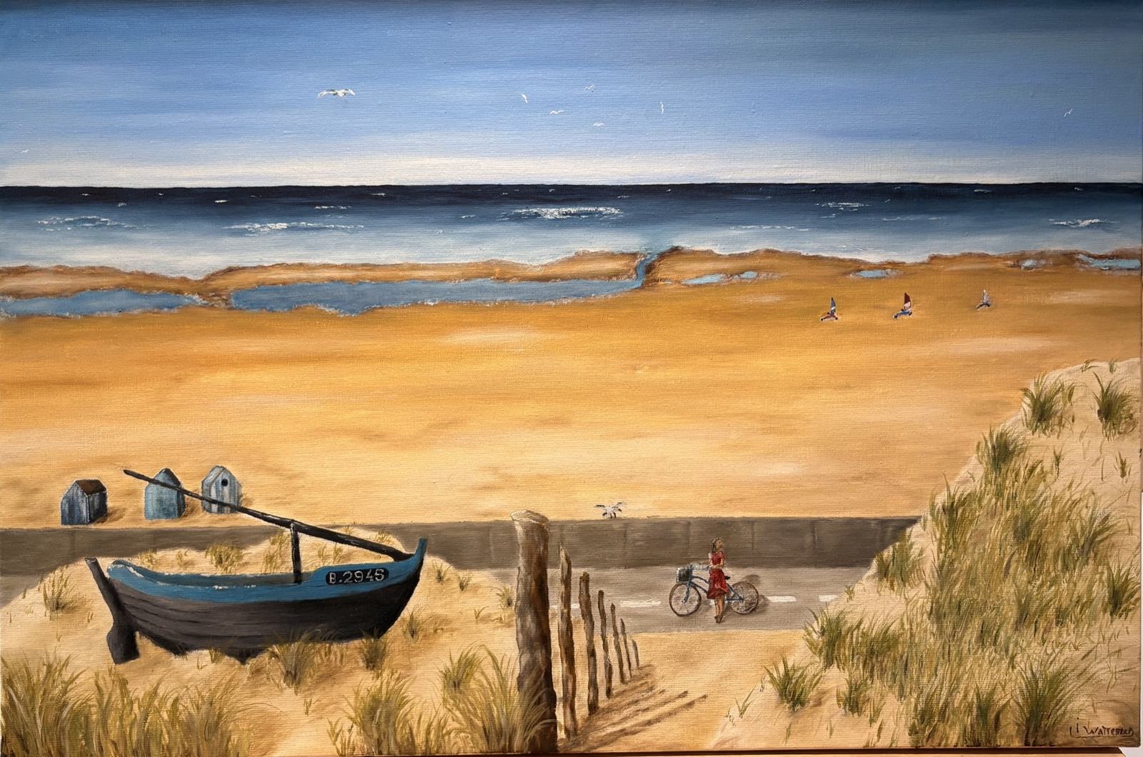 Retour de plage — Huile sur toile, 50 × 76 cm, 2023, œuvre originale de Jérôme Wattebled — NoirClair